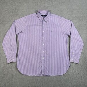 Ralph Lauren‎ Shirt Mens 17 Purple Striped Button Down Casual Preppy Pony Dress